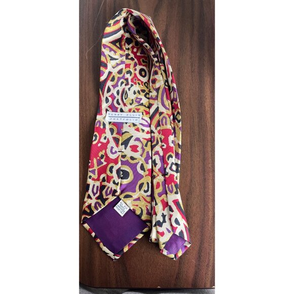 Vtg 1970's Perry Ellis Portfolio All Silk Tie Abstract Paisley Purples Red Beige - Picture 3 of 6